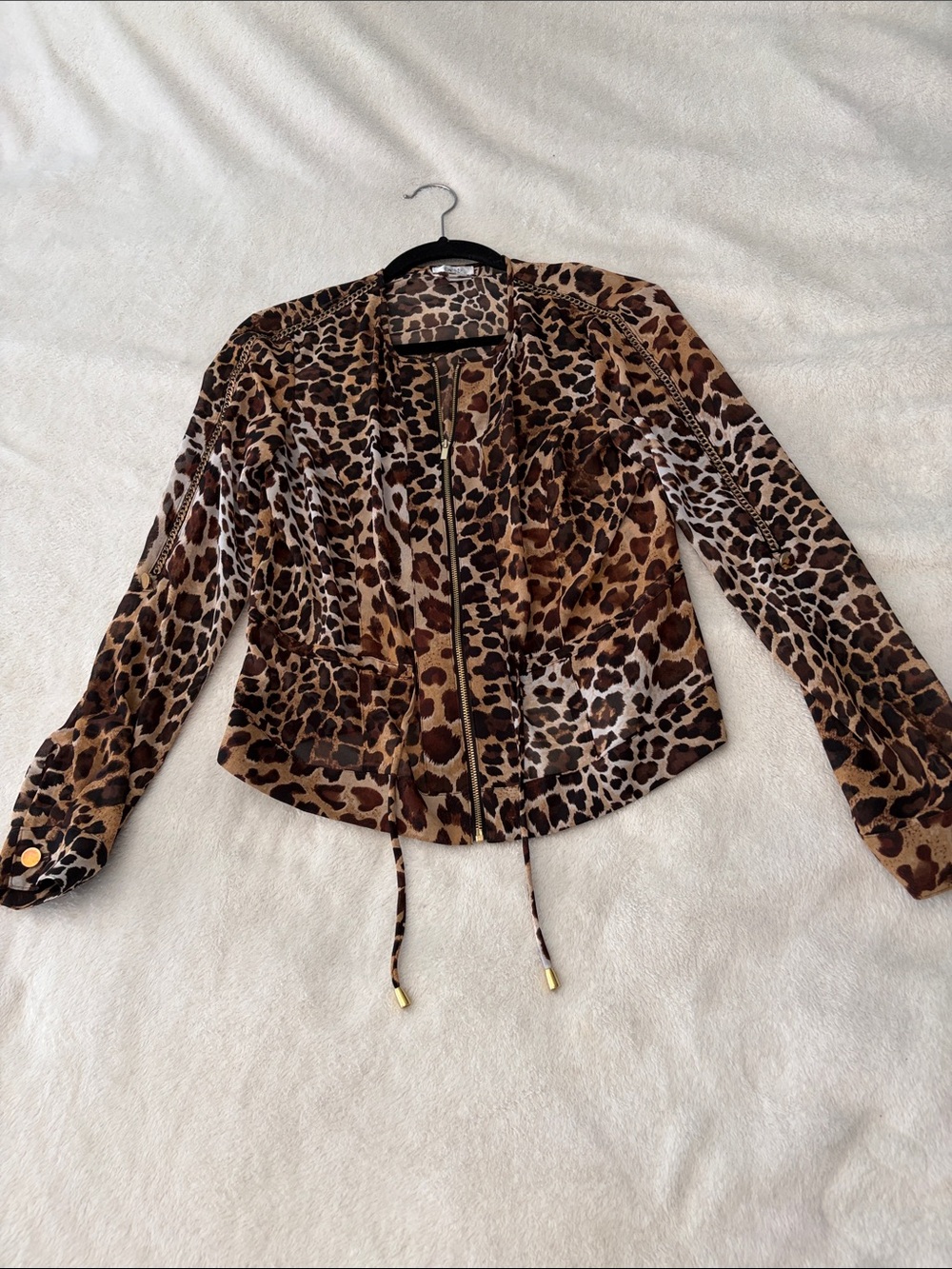 Cache Leopard-Print Zip Top/Jacket - Brown